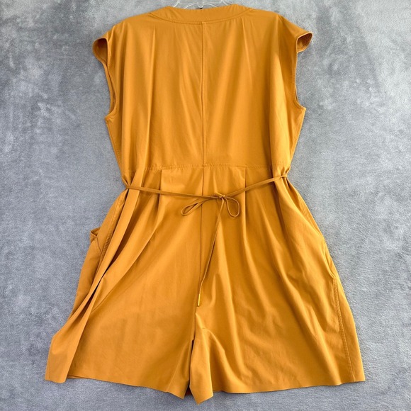 ATHLETA Marlow Tuscan Gold V-Neck Lightweight Dress Romper Tie Waist Pockets - Picture 4 of 11